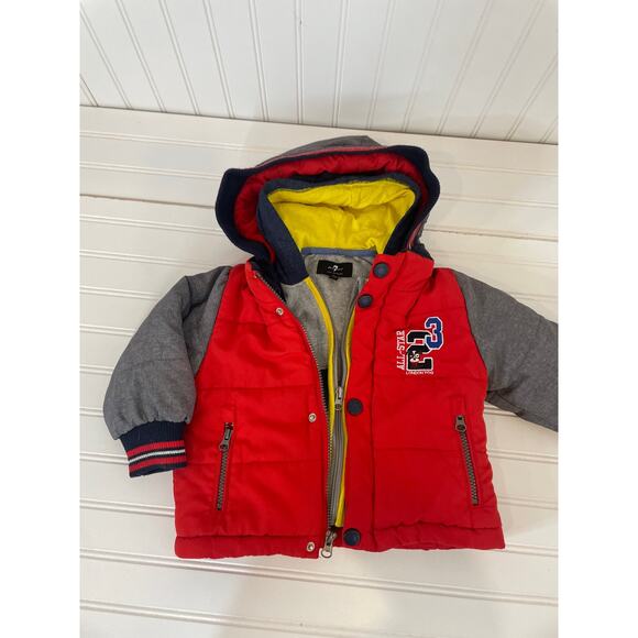 London Fog & 7 for all Mankind Boys Gray Puffer Jacket and hoodie Bundle S 18 mo - Picture 1 of 7